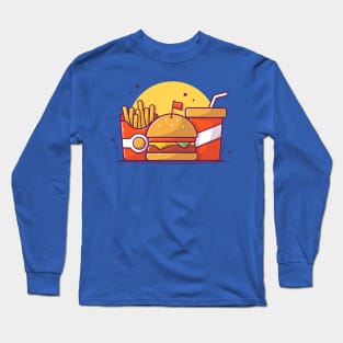 Burger, French fries And Soft Drink Cartoon Long Sleeve T-Shirt